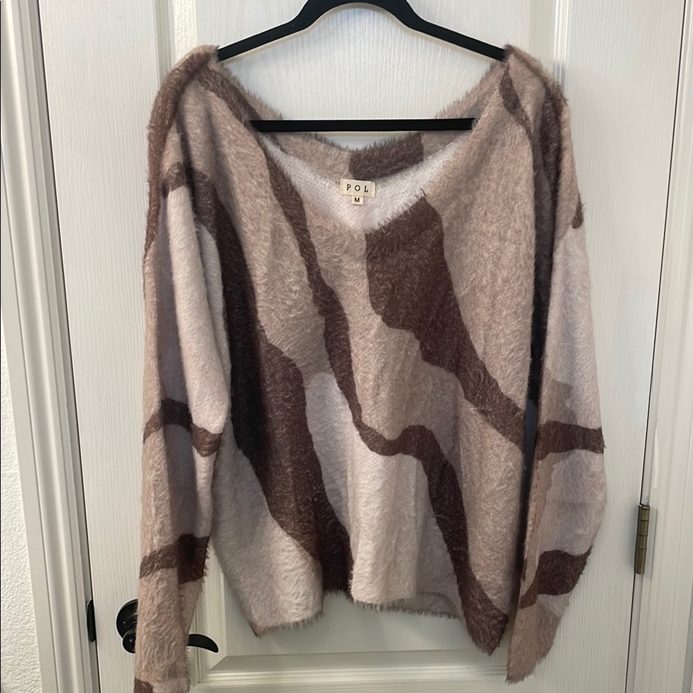 POL Brown V-Neck Sweater with Relaxed Fit